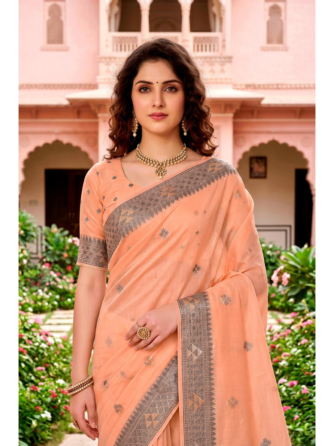 Peachmode Peach Cotton Blend Kashvi Cotton Saree - Image 3
