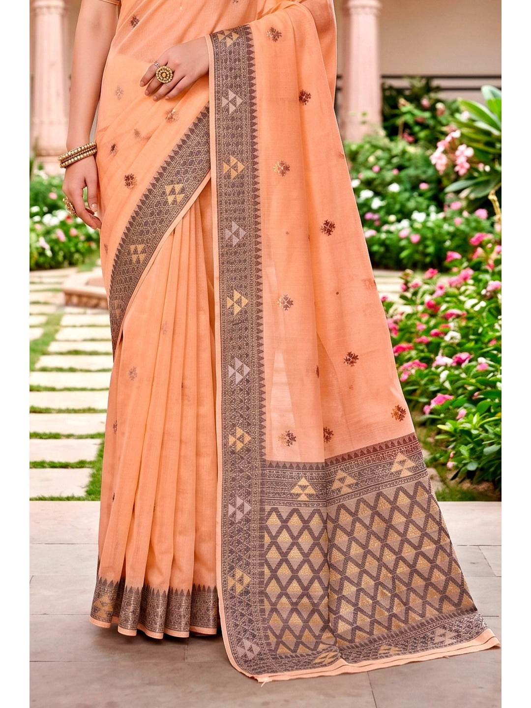 Peachmode Peach Cotton Blend Kashvi Cotton Saree - Image 4