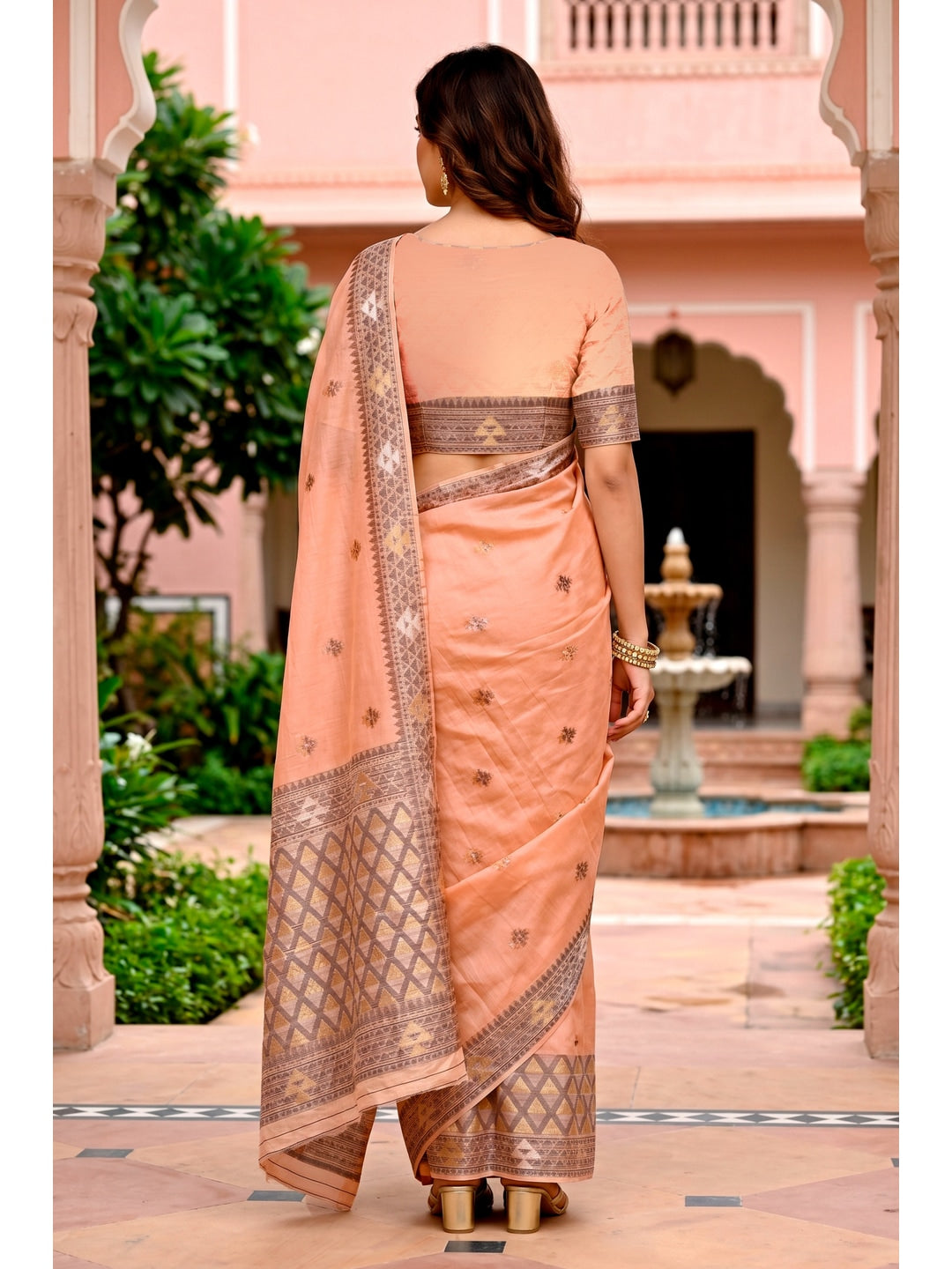 Peachmode Peach Cotton Blend Kashvi Cotton Saree - Image 5