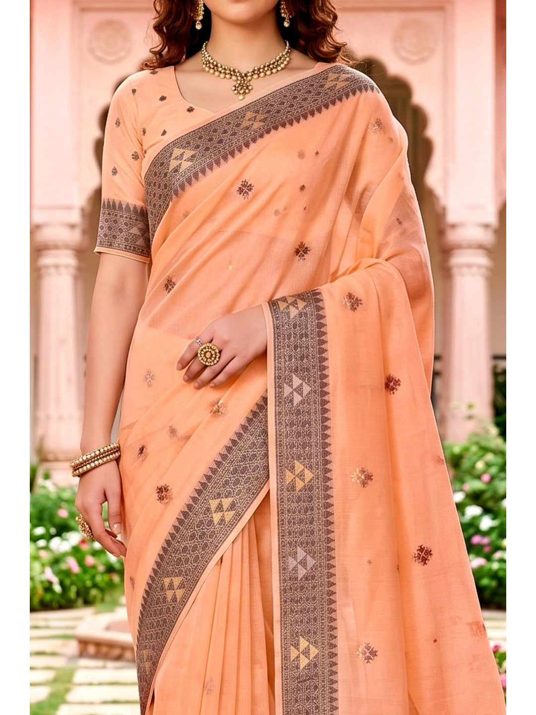 Peachmode Peach Cotton Blend Kashvi Cotton Saree - Image 6
