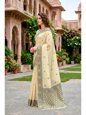 Peachmode Light Yellow Cotton Blend Kashvi Cotton Saree - Image 2