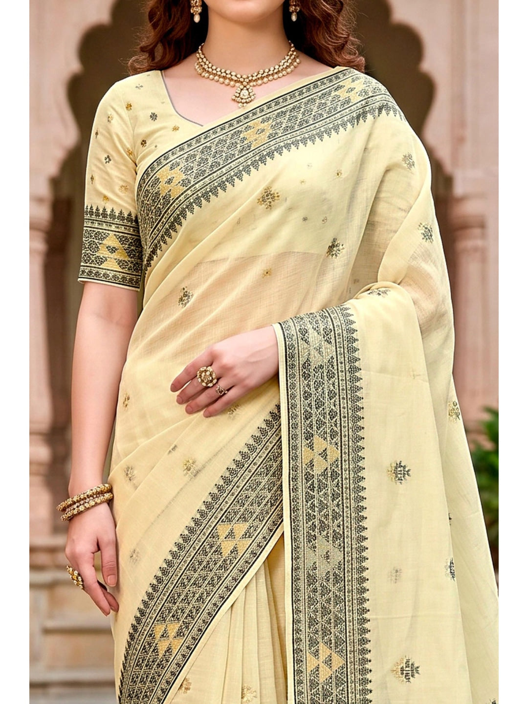 Peachmode Light Yellow Cotton Blend Kashvi Cotton Saree - Image 6