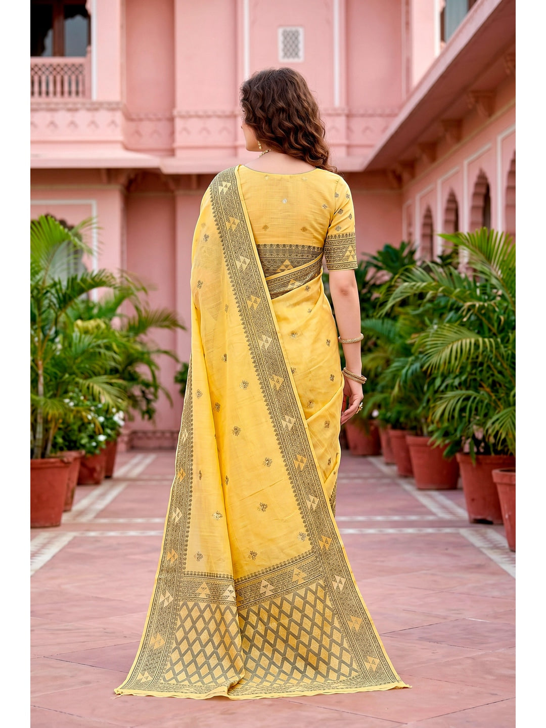 Peachmode Yellow Cotton Blend Kashvi Cotton Saree - Image 5