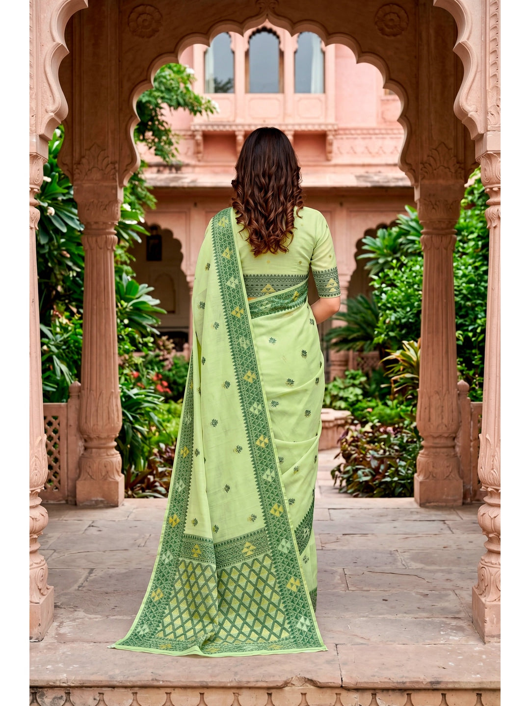 Peachmode Green Cotton Blend Kashvi Cotton Saree - Image 5