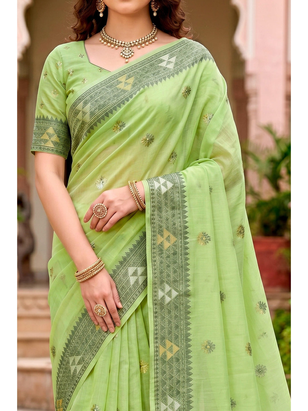 Peachmode Green Cotton Blend Kashvi Cotton Saree - Image 6