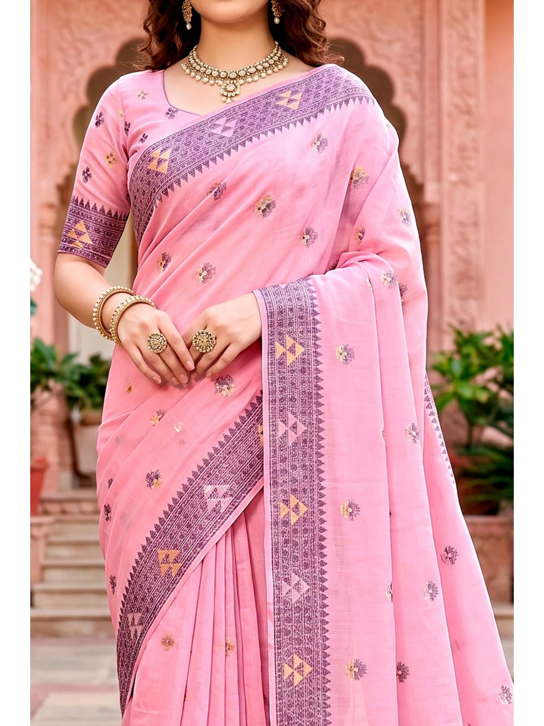 Peachmode Pink Cotton Blend Kashvi Cotton Saree - Image 6