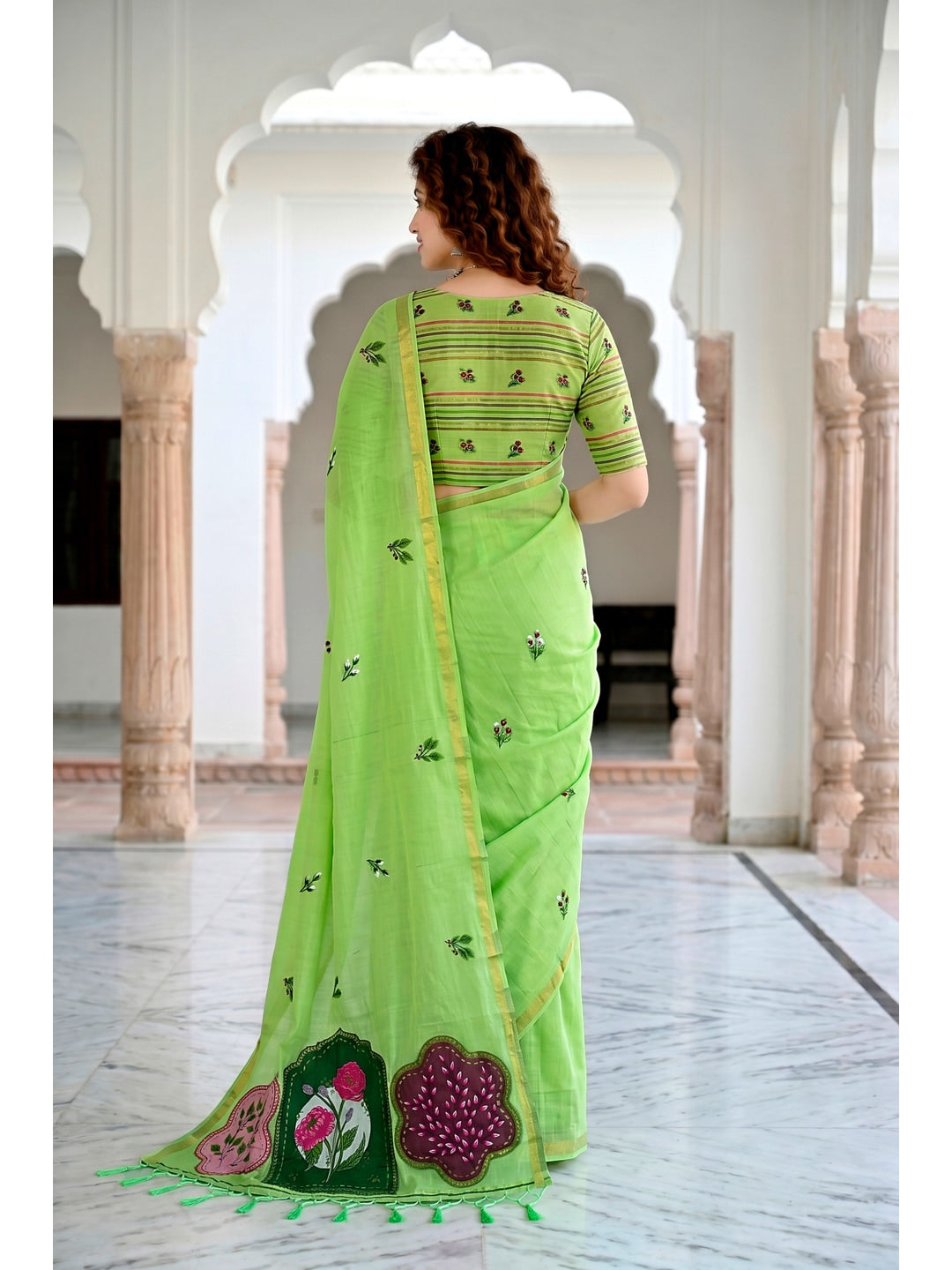 Peachmode Green Cotton Blend Mridula Saree - Image 4