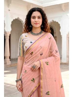 Peachmode Peach Cotton Blend Mridula Saree - Image 2