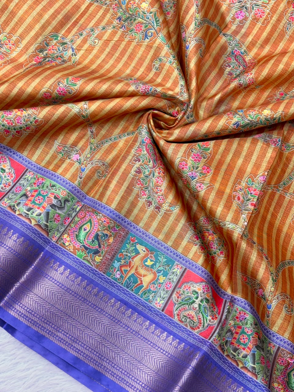 Peachmode Mustard Dola Silk Position Digital Print Saree - Image 6