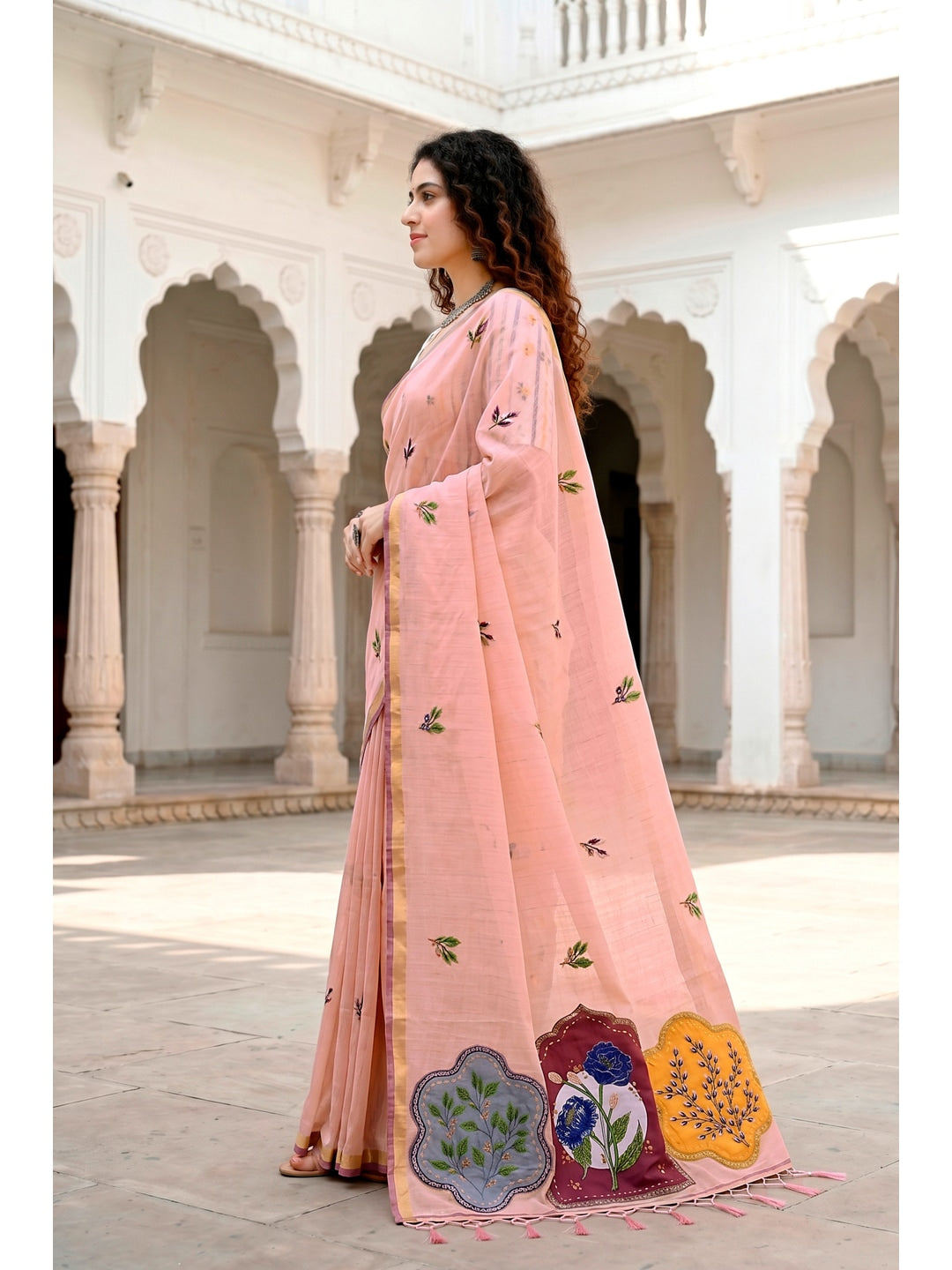 Peachmode Peach Cotton Blend Mridula Saree - Image 3