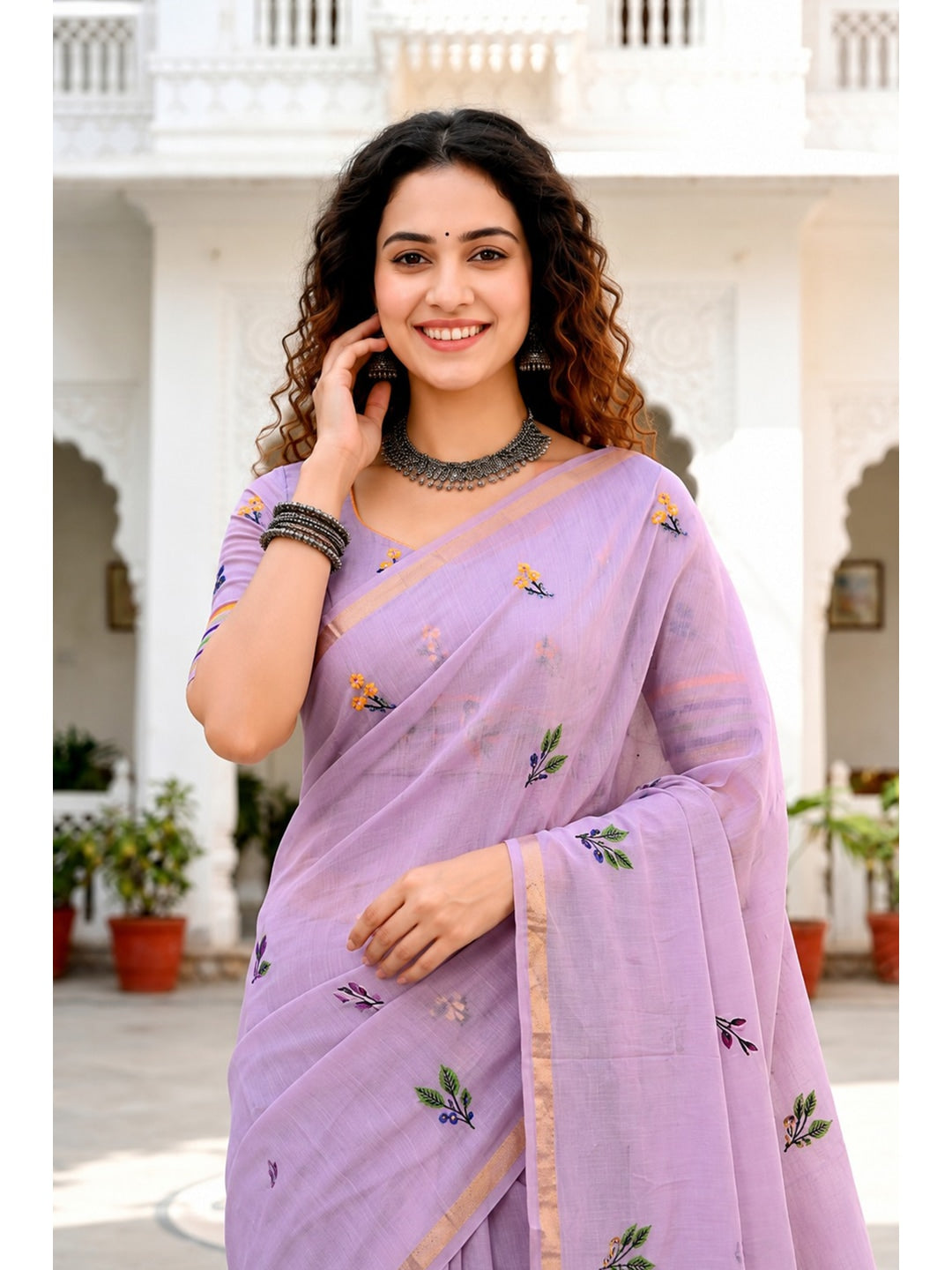 Peachmode Lavender Cotton Blend Mridula Saree - Image 2