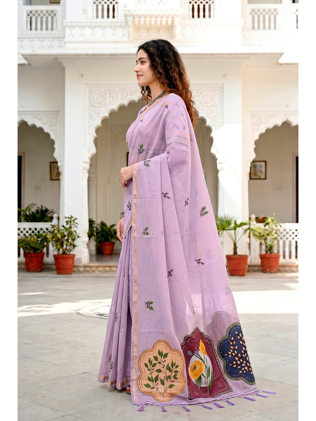 Peachmode Lavender Cotton Blend Mridula Saree - Image 3