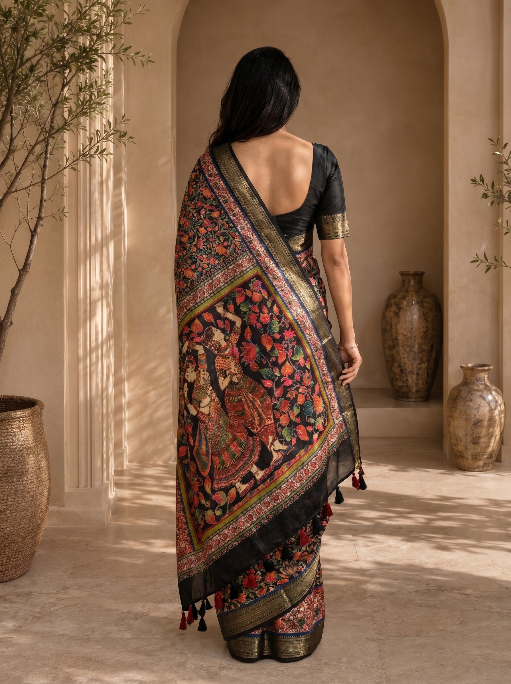 Peachmode Brown Dola Silk Position Digital Print Saree - Image 2