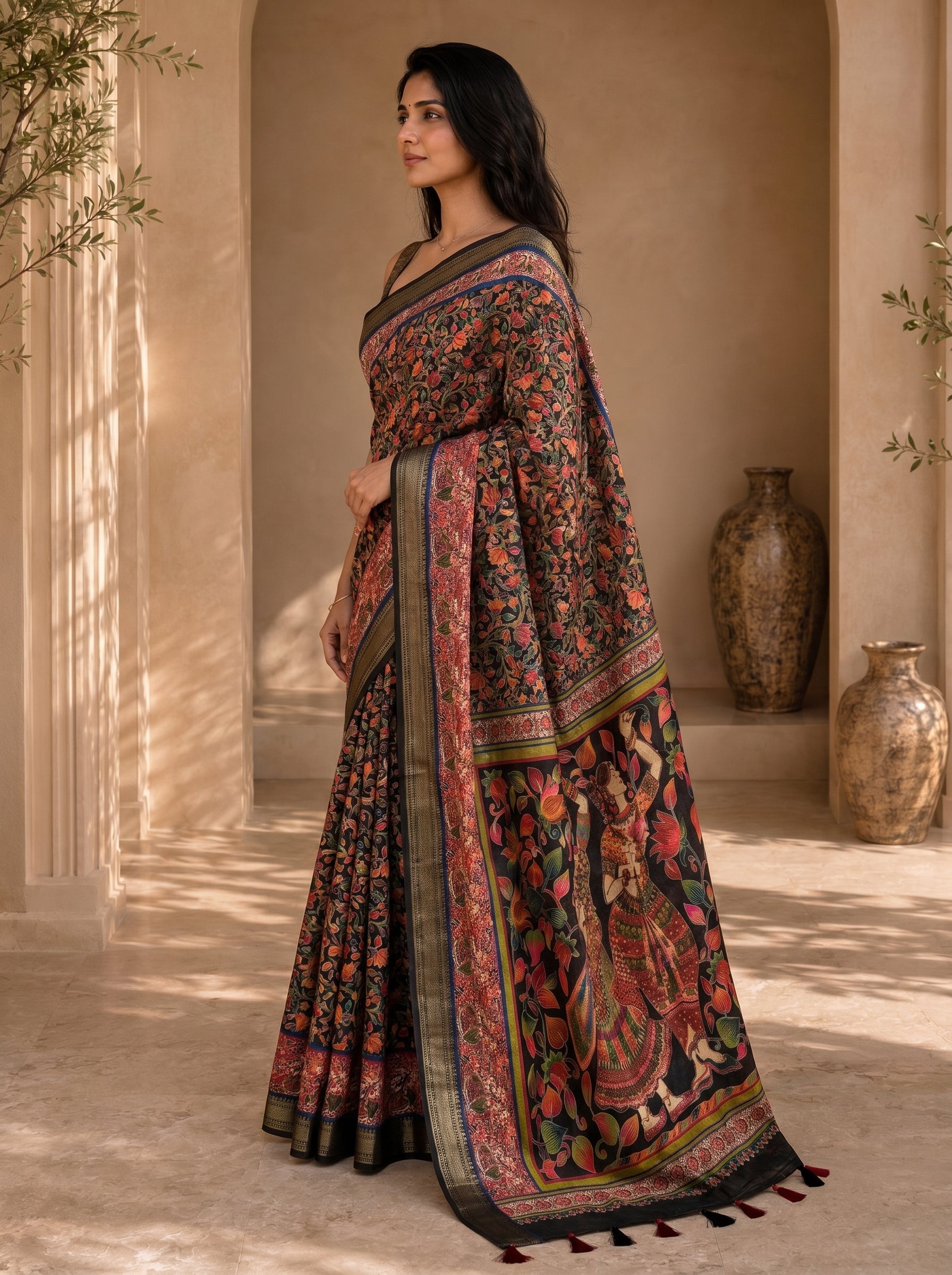 Peachmode Brown Dola Silk Position Digital Print Saree - Image 3