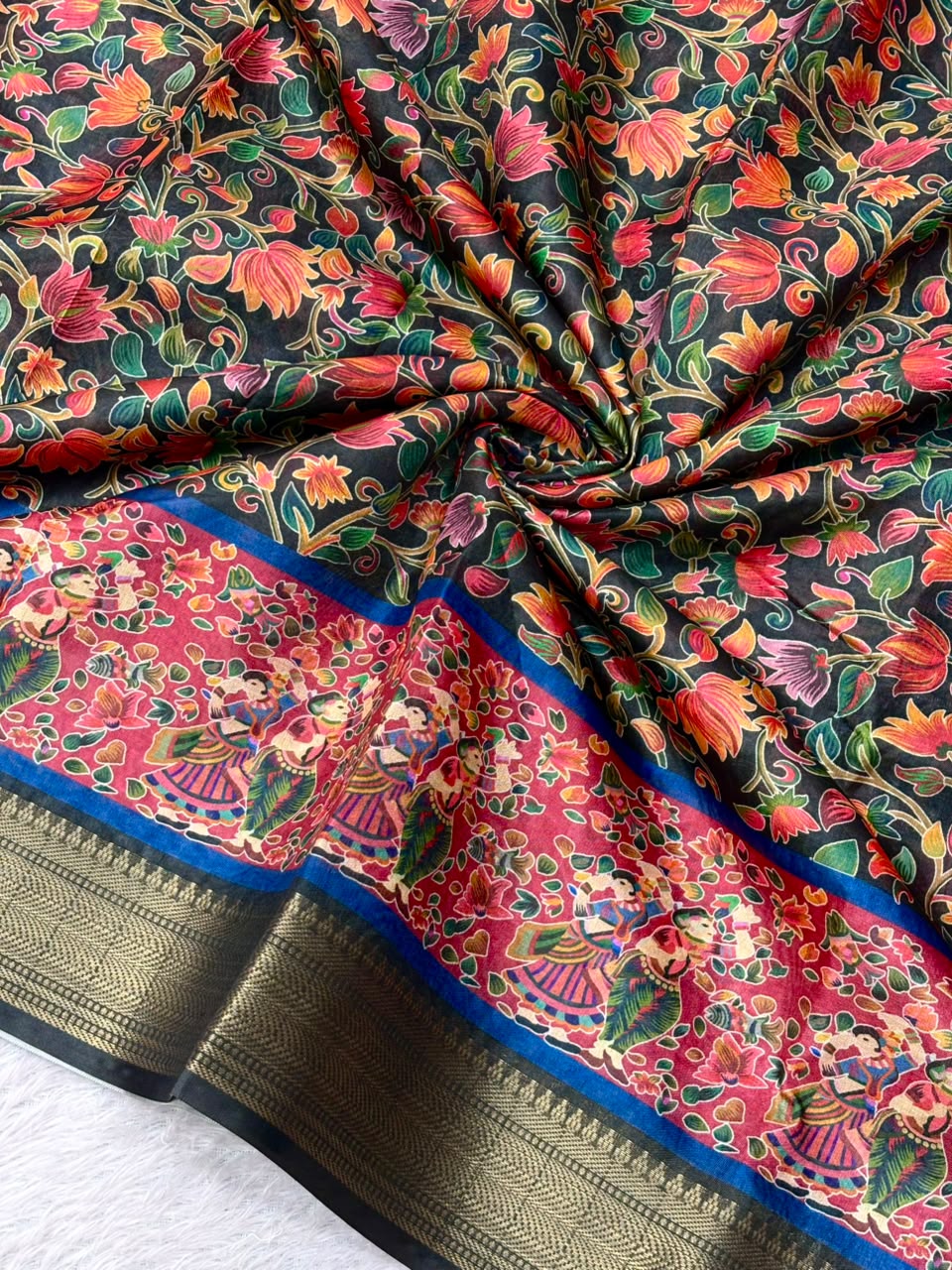 Peachmode Brown Dola Silk Position Digital Print Saree - Image 5