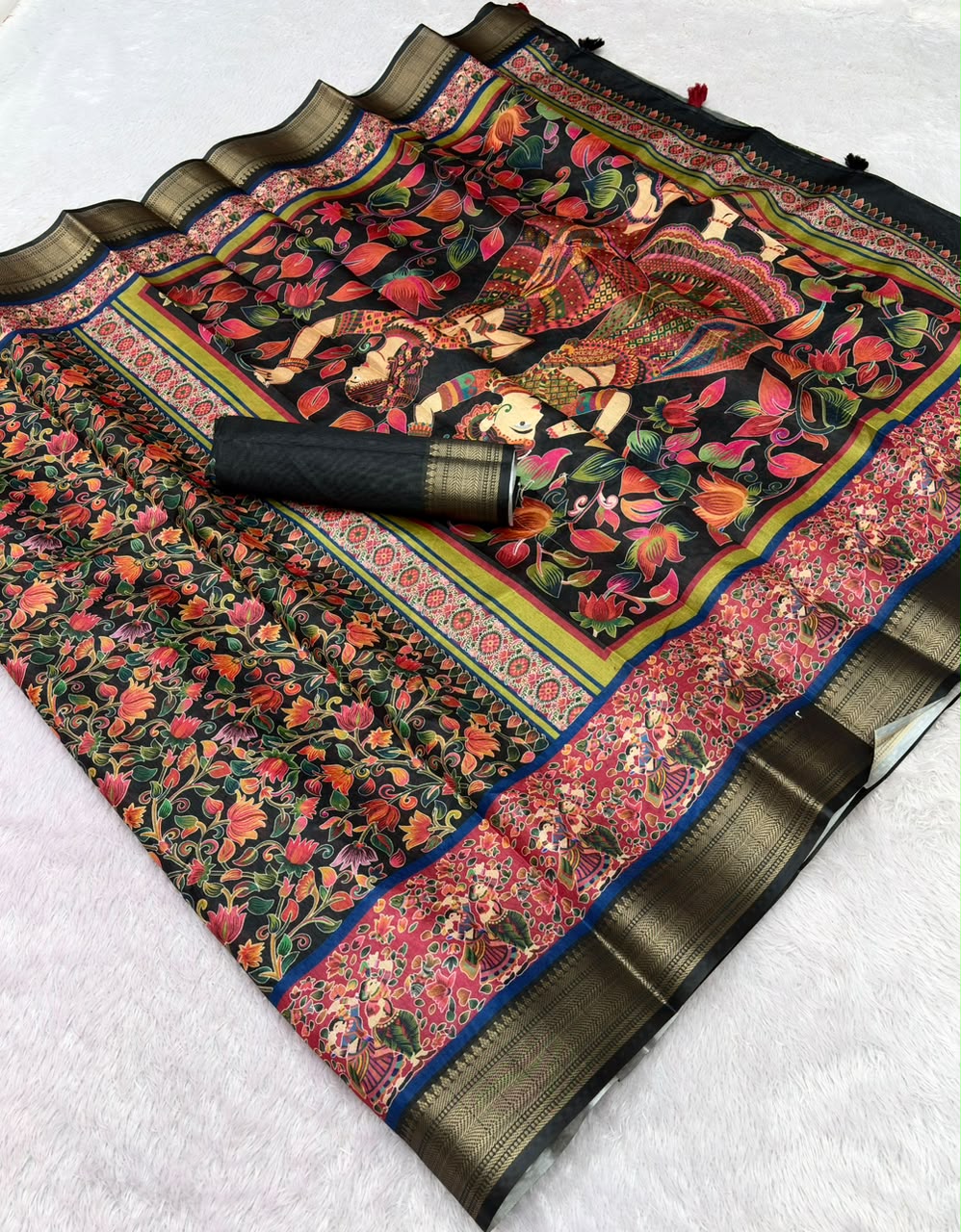 Peachmode Brown Dola Silk Position Digital Print Saree - Image 6