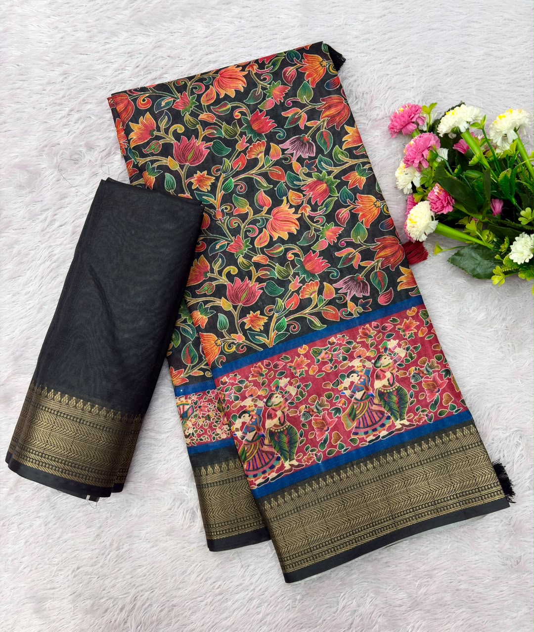 Peachmode Brown Dola Silk Position Digital Print Saree - Image 7