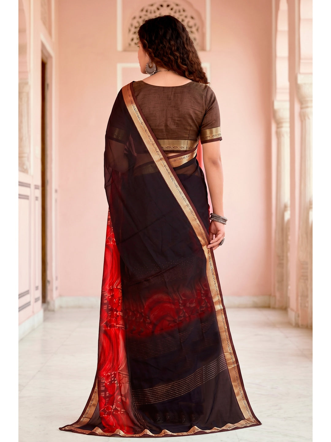 Peachmode Brown Cotton Blend Pankhuri Saree - Image 4