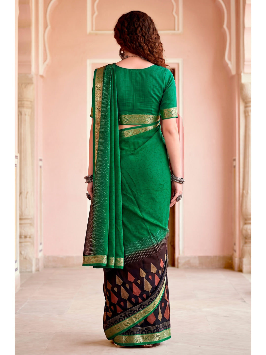 Peachmode Green Cotton Blend Pankhuri Saree - Image 4