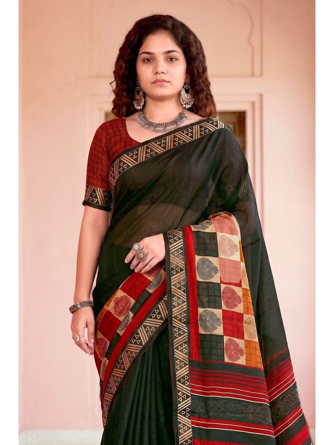 Peachmode Green Cotton Blend Pankhuri Saree - Image 2