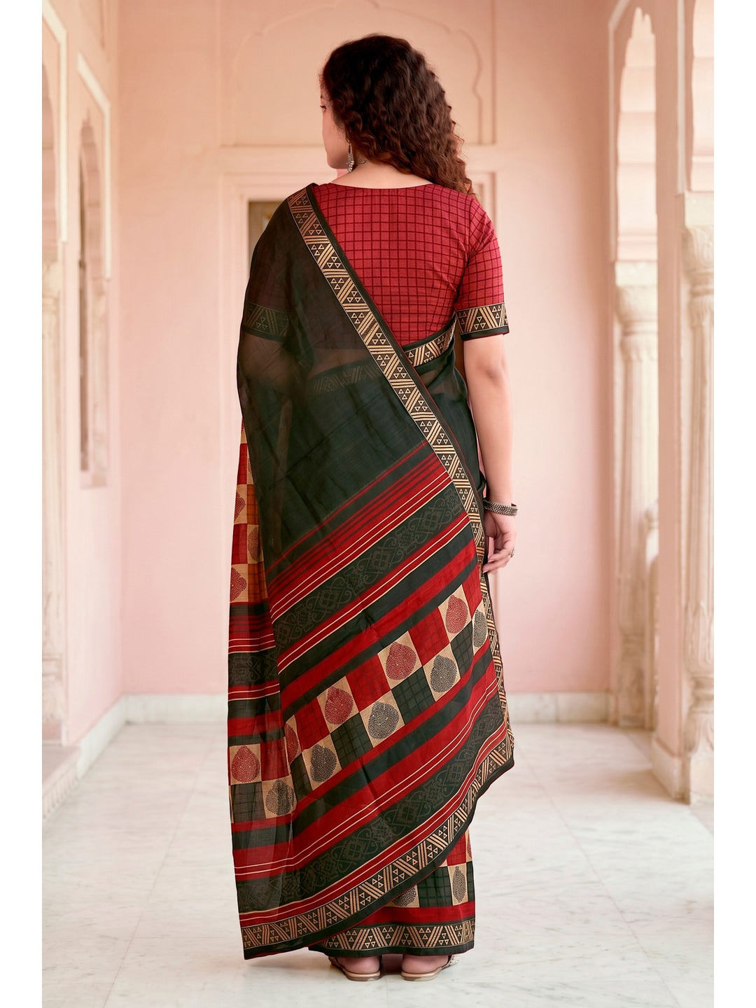 Peachmode Green Cotton Blend Pankhuri Saree - Image 4