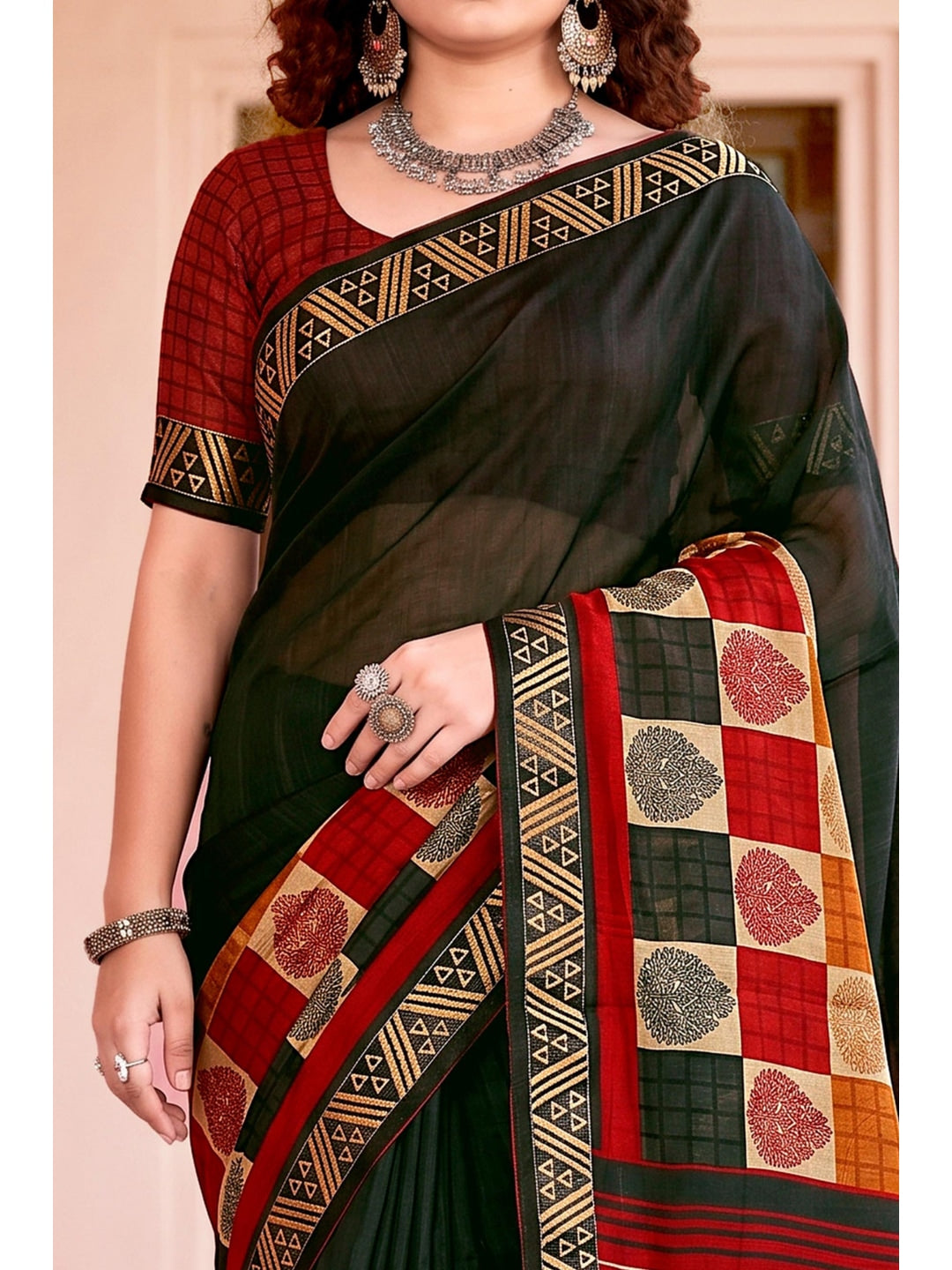 Peachmode Green Cotton Blend Pankhuri Saree - Image 5