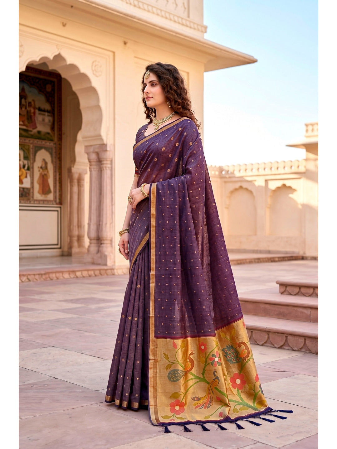 Peachmode Violet Cotton Blend Prachi Cotton Saree - Image 2