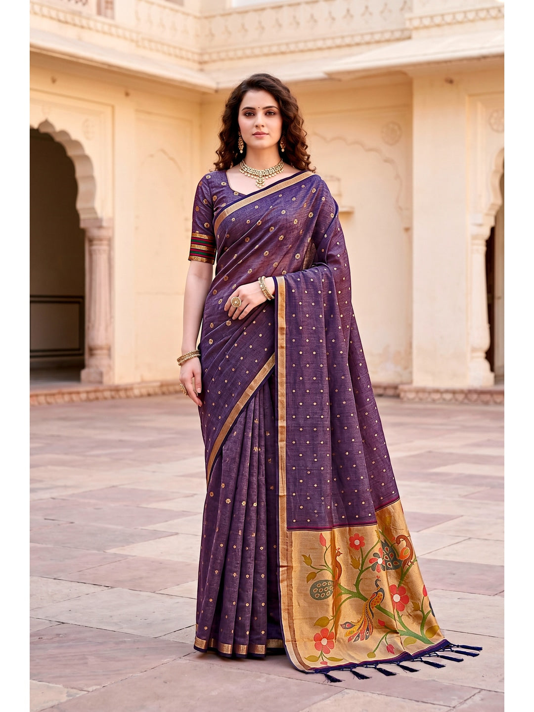 Peachmode Violet Cotton Blend Prachi Cotton Saree - Image 1