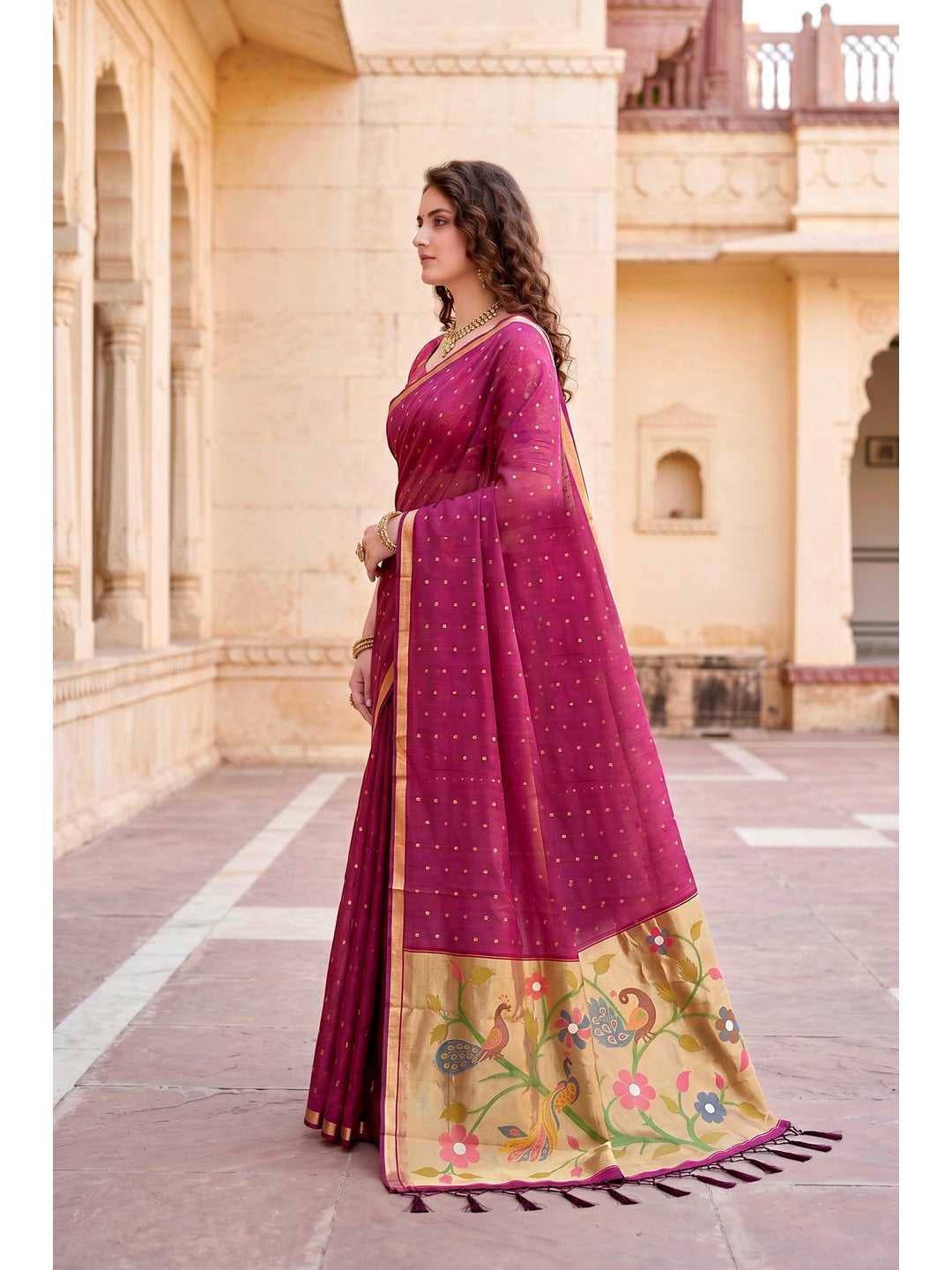 Peachmode Pink Cotton Blend Prachi Cotton Saree - Image 2