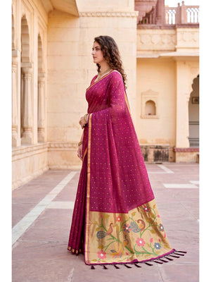 Peachmode Pink Cotton Blend Prachi Cotton Saree - Image 2