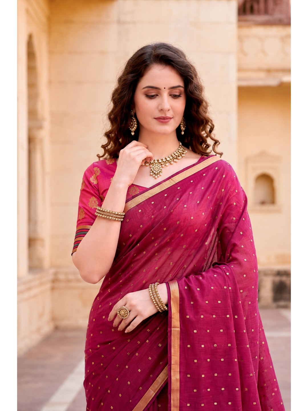 Peachmode Pink Cotton Blend Prachi Cotton Saree - Image 3