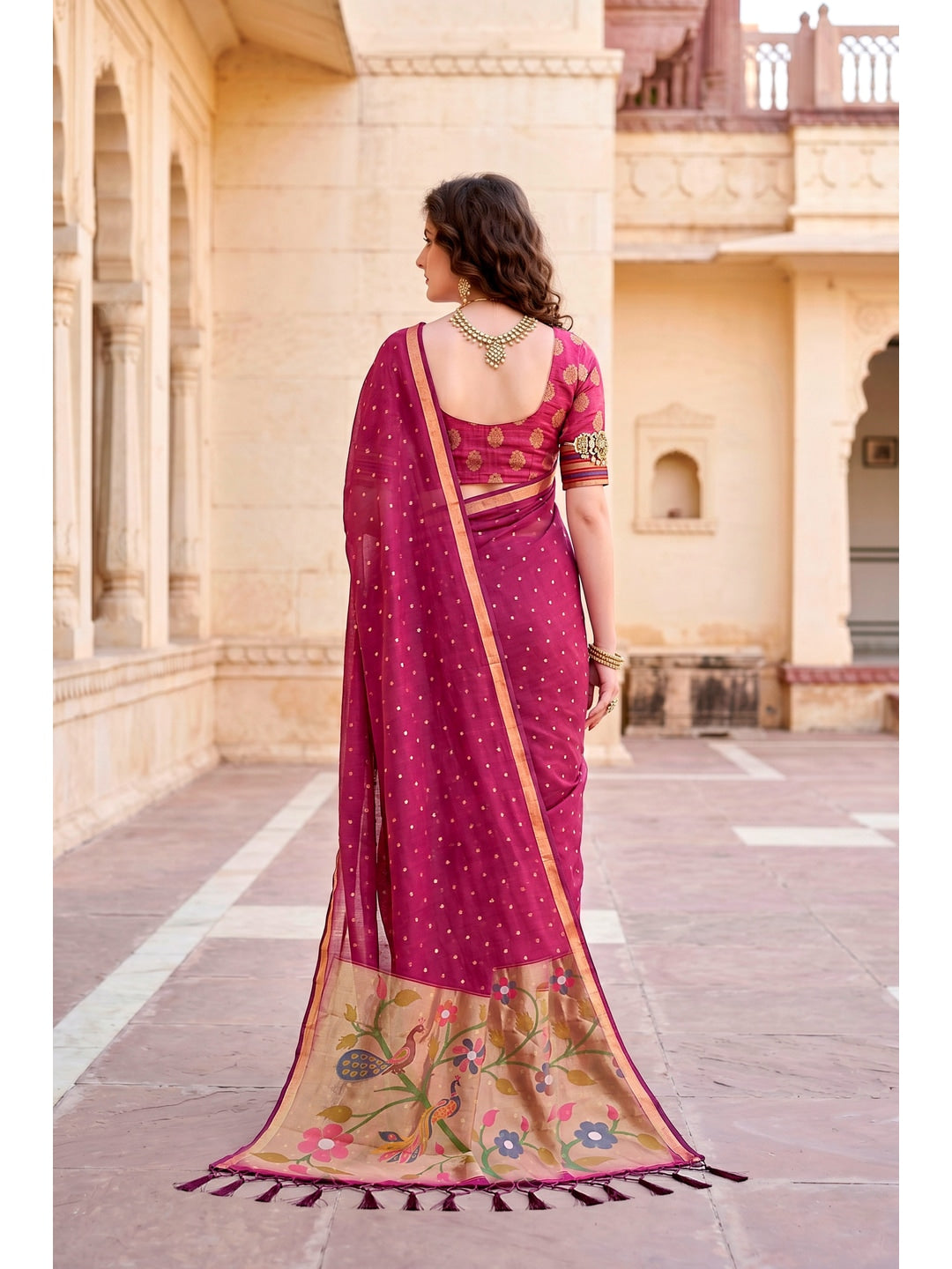 Peachmode Pink Cotton Blend Prachi Cotton Saree - Image 4