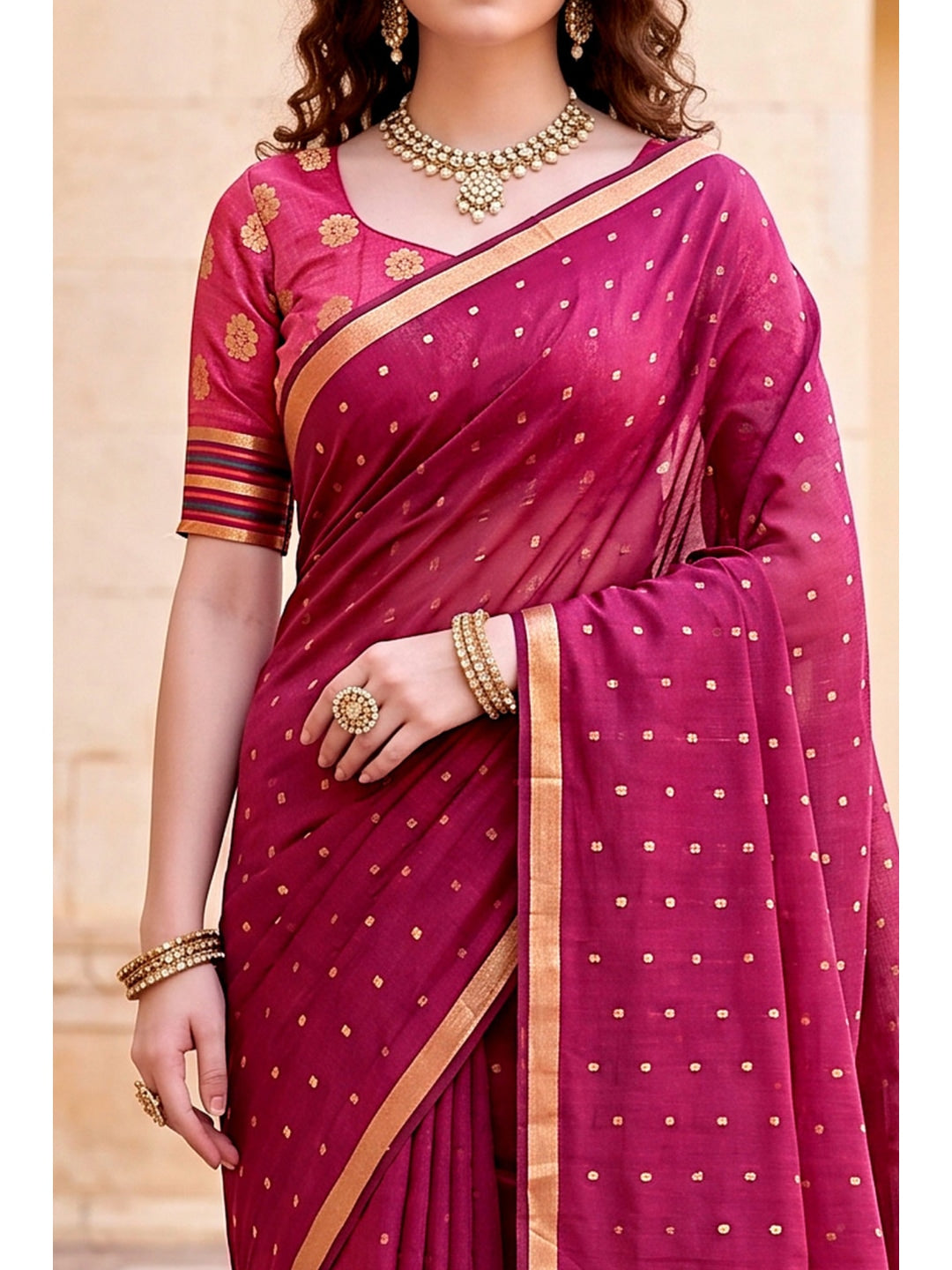Peachmode Pink Cotton Blend Prachi Cotton Saree - Image 5