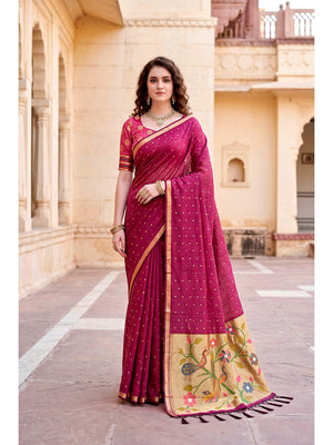 Peachmode Pink Cotton Blend Prachi Cotton Saree - Image 1