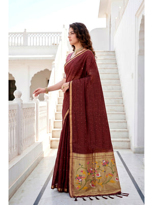 Peachmode Maroon Cotton Blend Prachi Cotton Saree - Image 2