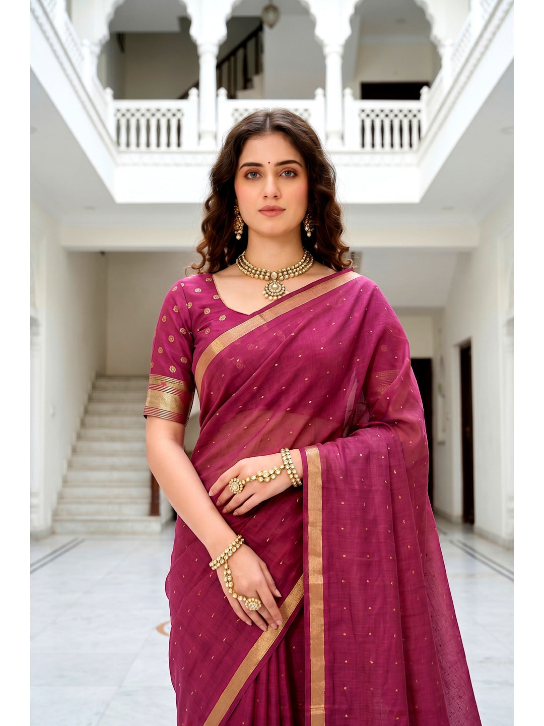 Peachmode Pink Cotton Blend Prachi Cotton Saree - Image 3