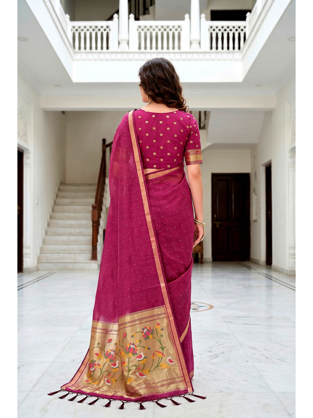 Peachmode Pink Cotton Blend Prachi Cotton Saree - Image 4