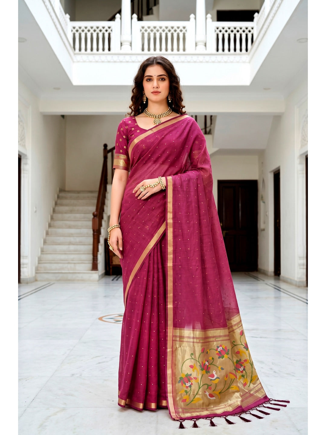 Peachmode Pink Cotton Blend Prachi Cotton Saree - Image 1