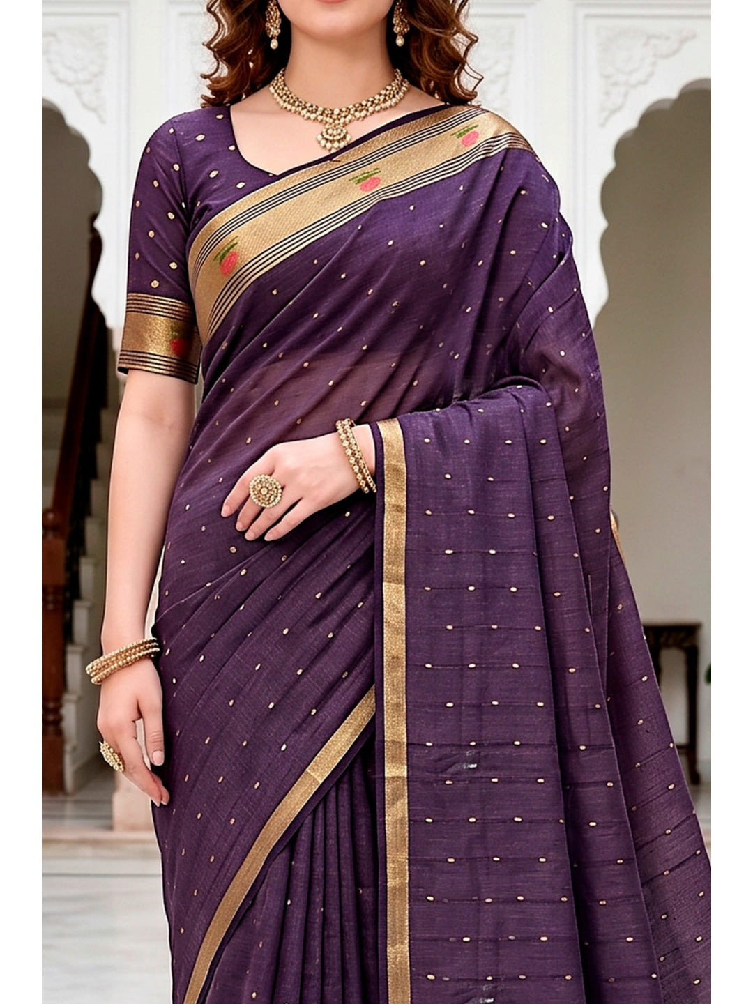 Peachmode Violet Cotton Blend Prachi Cotton Saree - Image 5