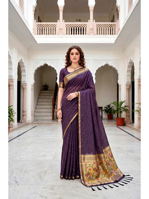 Peachmode Violet Cotton Blend Prachi Cotton Saree - Image 1