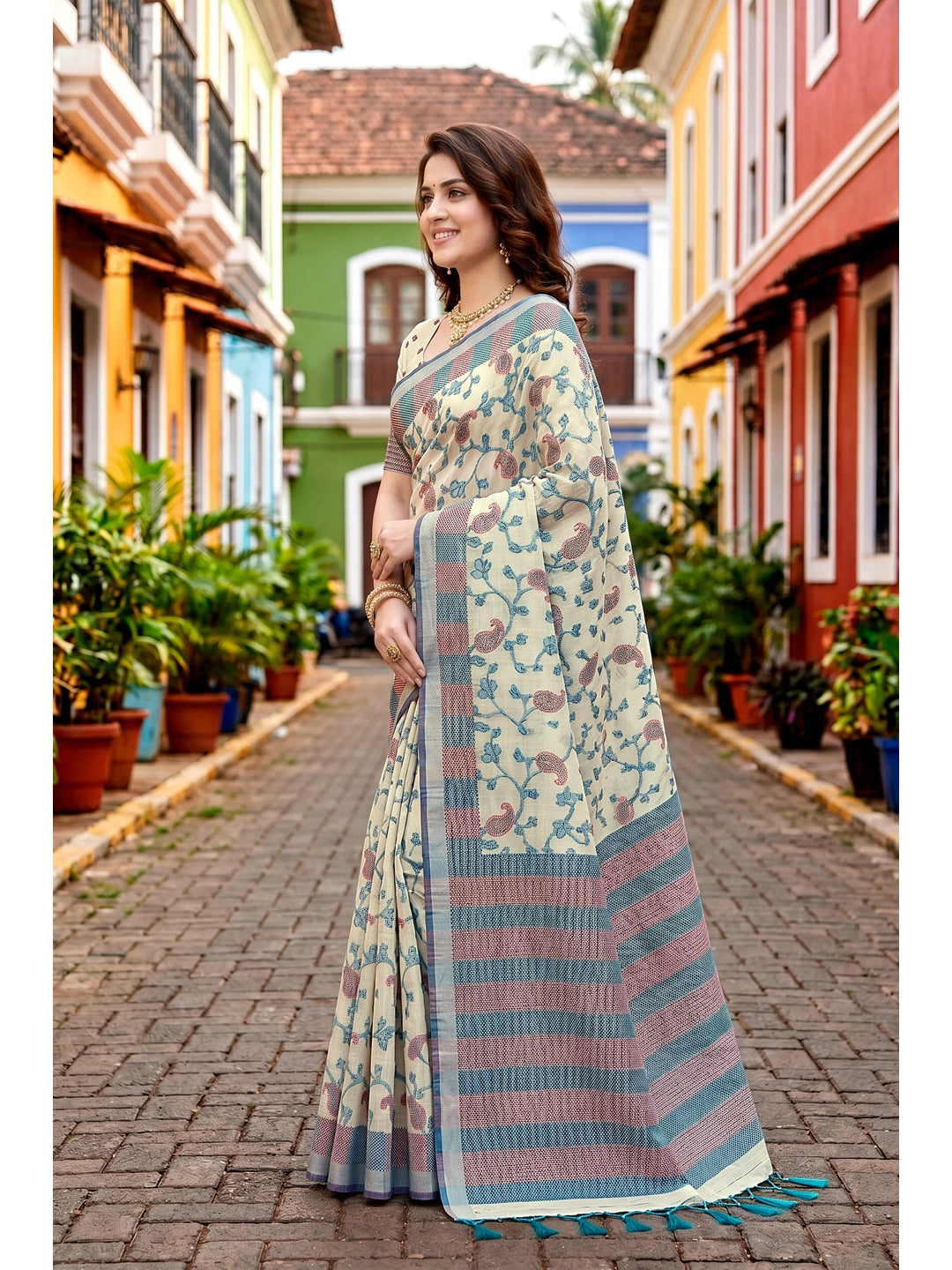 Peachmode Blue Cotton Blend Ruchi Cotton Saree - Image 2