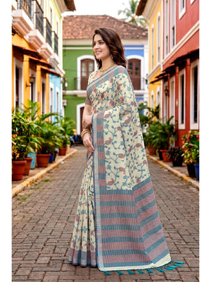 Peachmode Blue Cotton Blend Ruchi Cotton Saree - Image 2