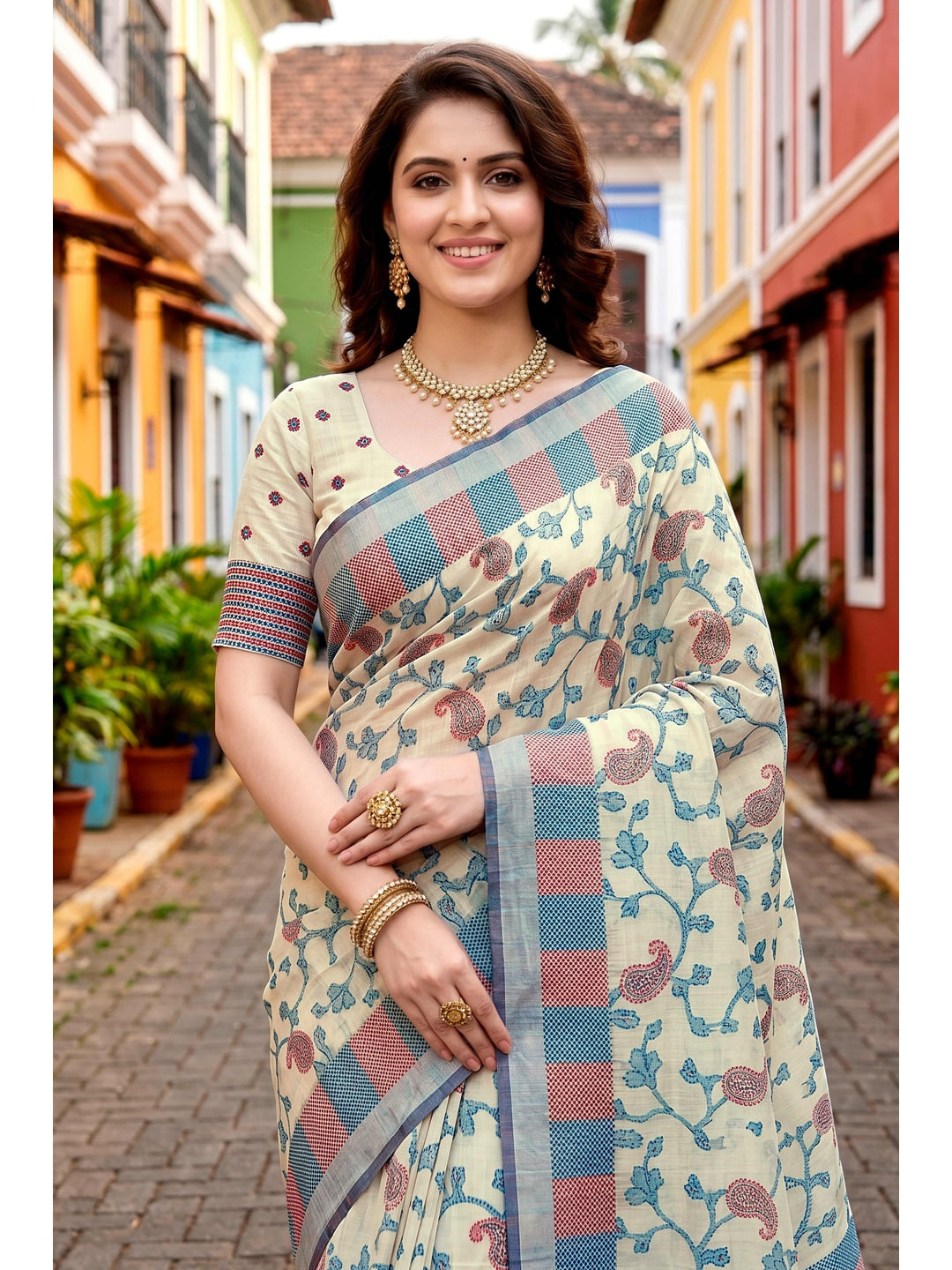Peachmode Blue Cotton Blend Ruchi Cotton Saree - Image 3