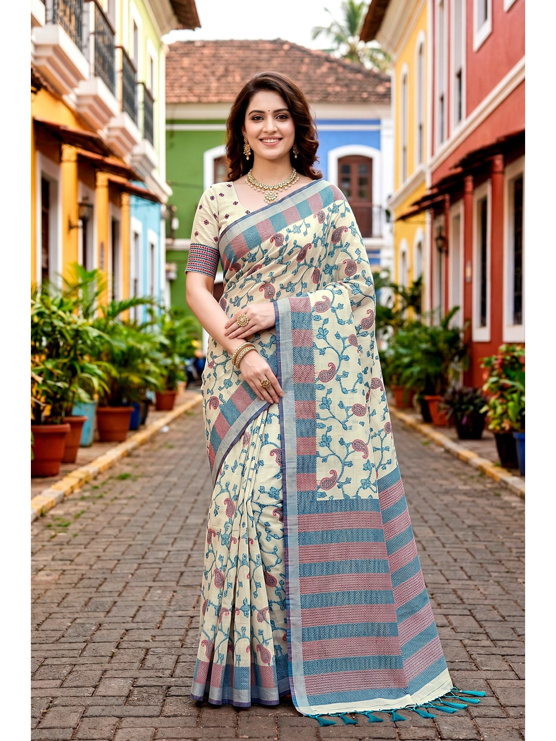 Peachmode Blue Cotton Blend Ruchi Cotton Saree - Image 1