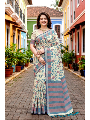 Peachmode Blue Cotton Blend Ruchi Cotton Saree - Image 1