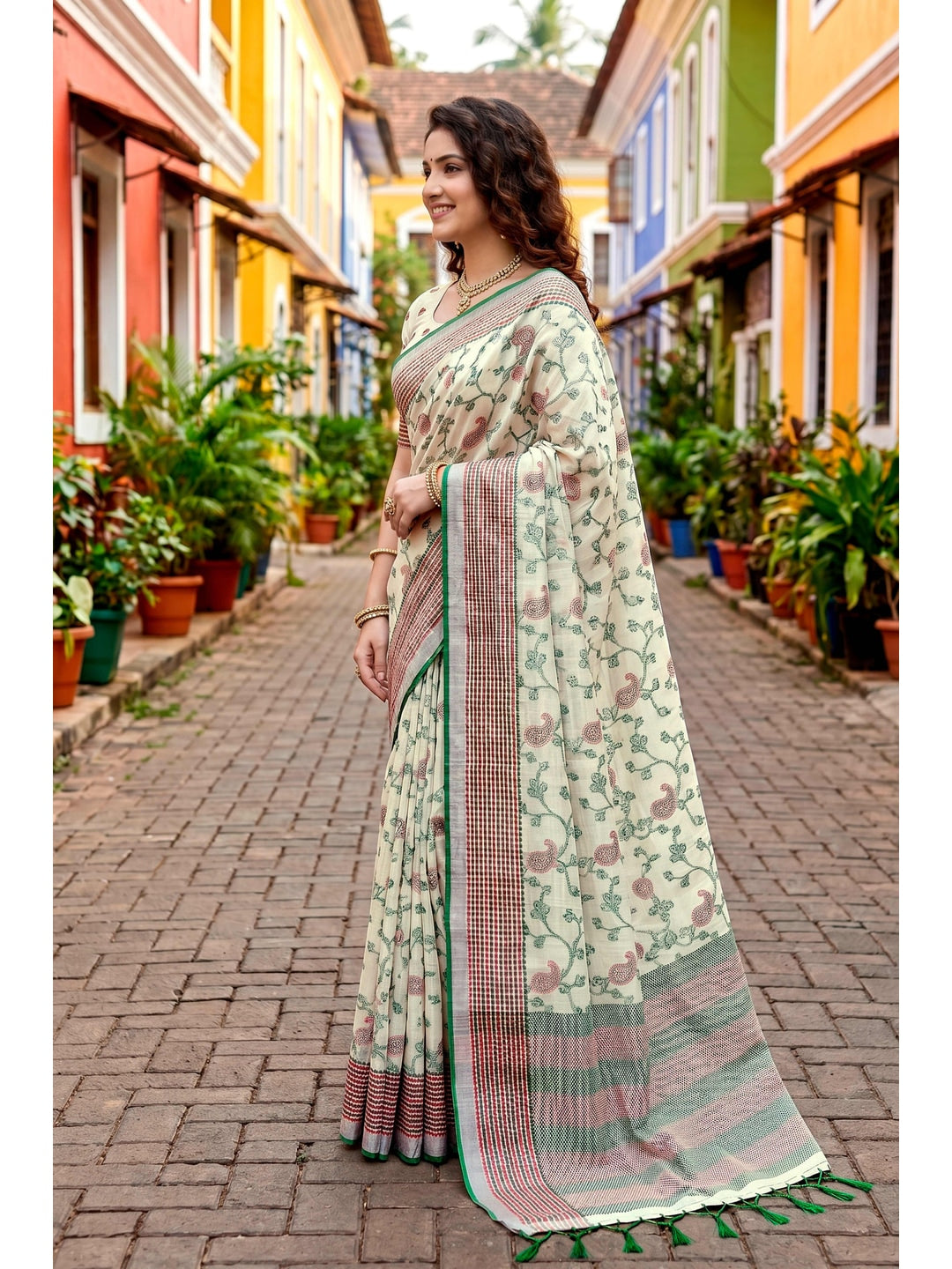 Peachmode Green Cotton Blend Ruchi Cotton Saree - Image 2