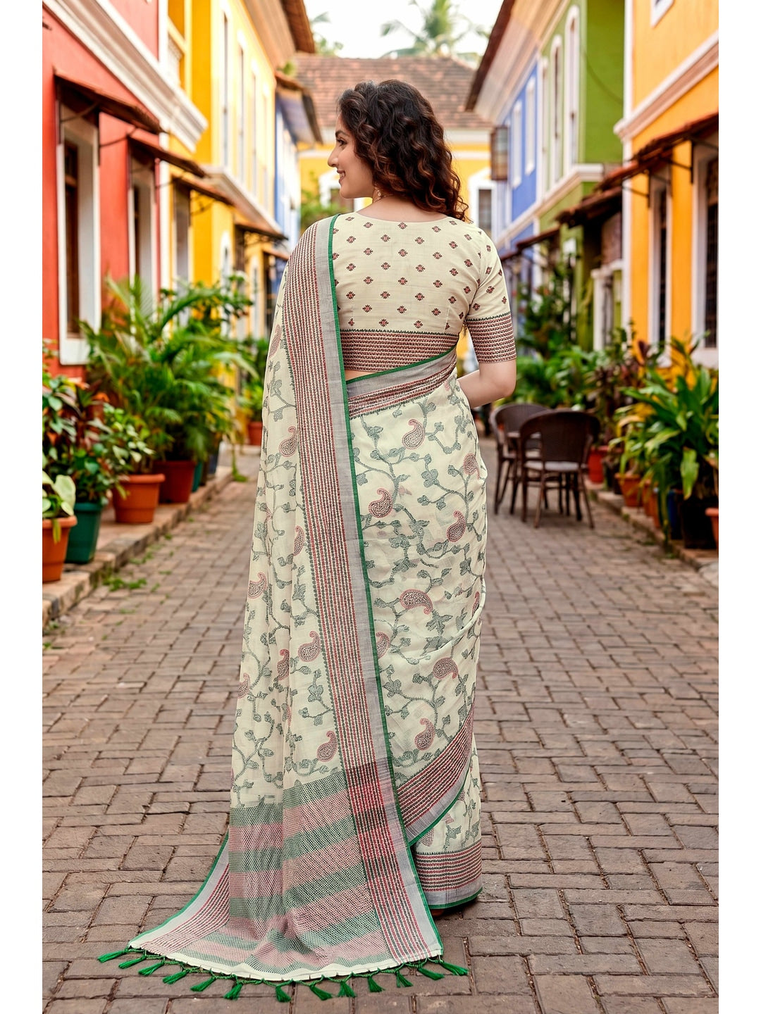Peachmode Green Cotton Blend Ruchi Cotton Saree - Image 4