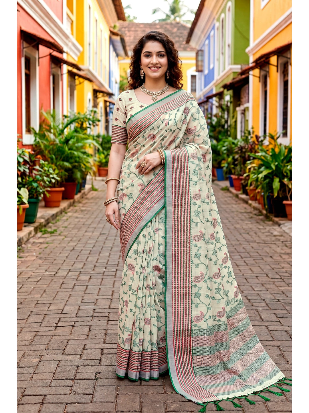 Peachmode Green Cotton Blend Ruchi Cotton Saree - Image 1