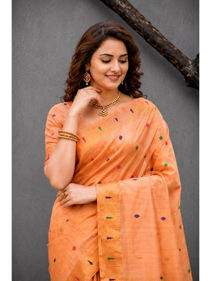 Peachmode Peach Cotton Blend Rudrani Saree - Image 2