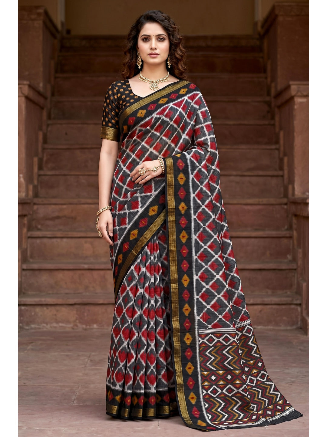 Peachmode Grey Georgette Saree - Image 1